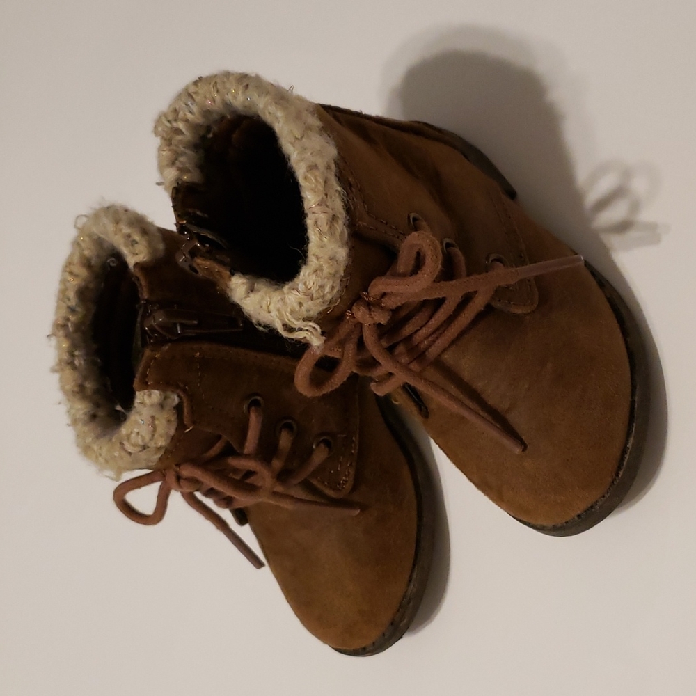Garanimals Baby Girls Ankle Fashion Boots Size 5 Brown Lace Up Side Zip Knit Top